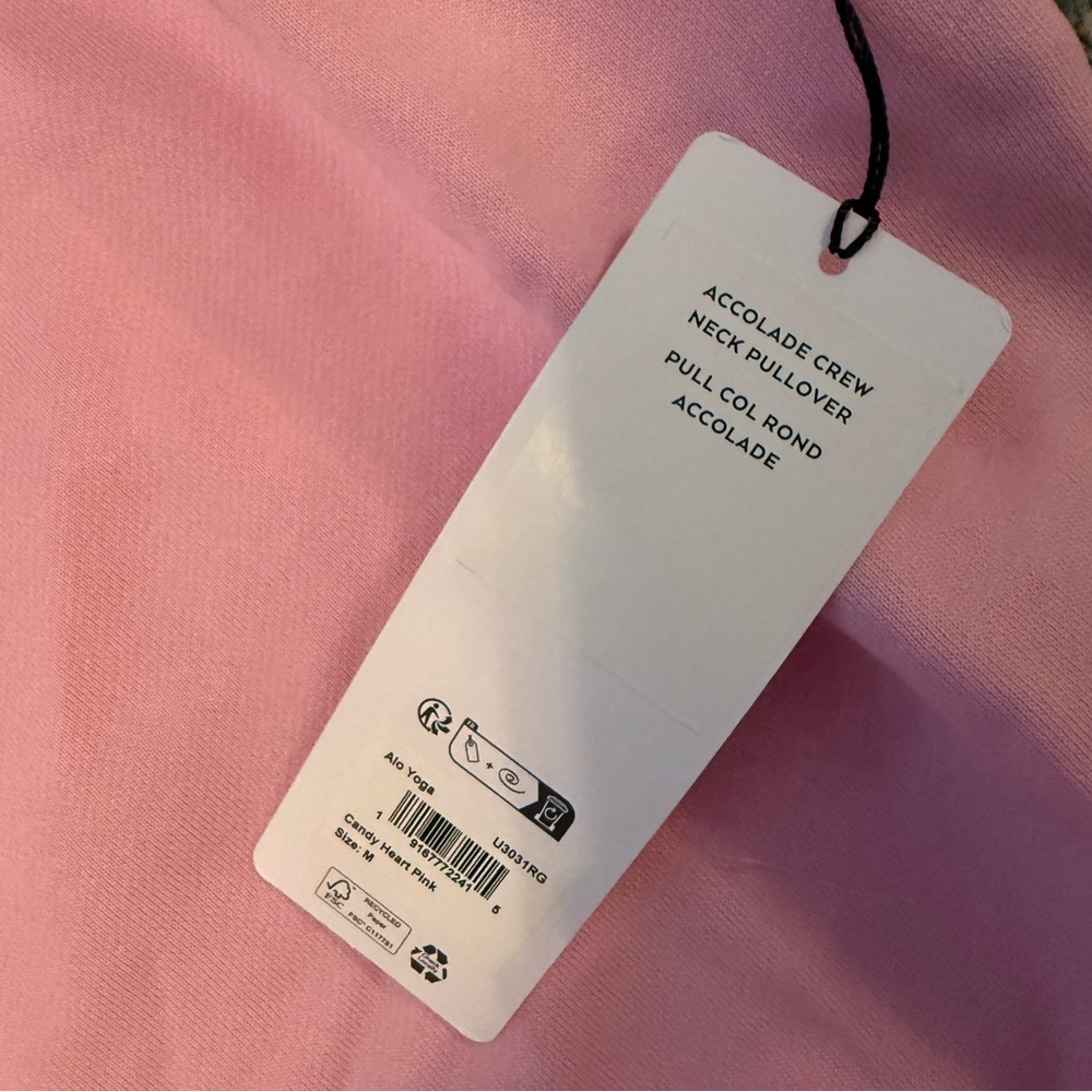 NWT ALO YOGA Accolade Crewneck Pullover Candy Heart Pink - Picture 5 of 6